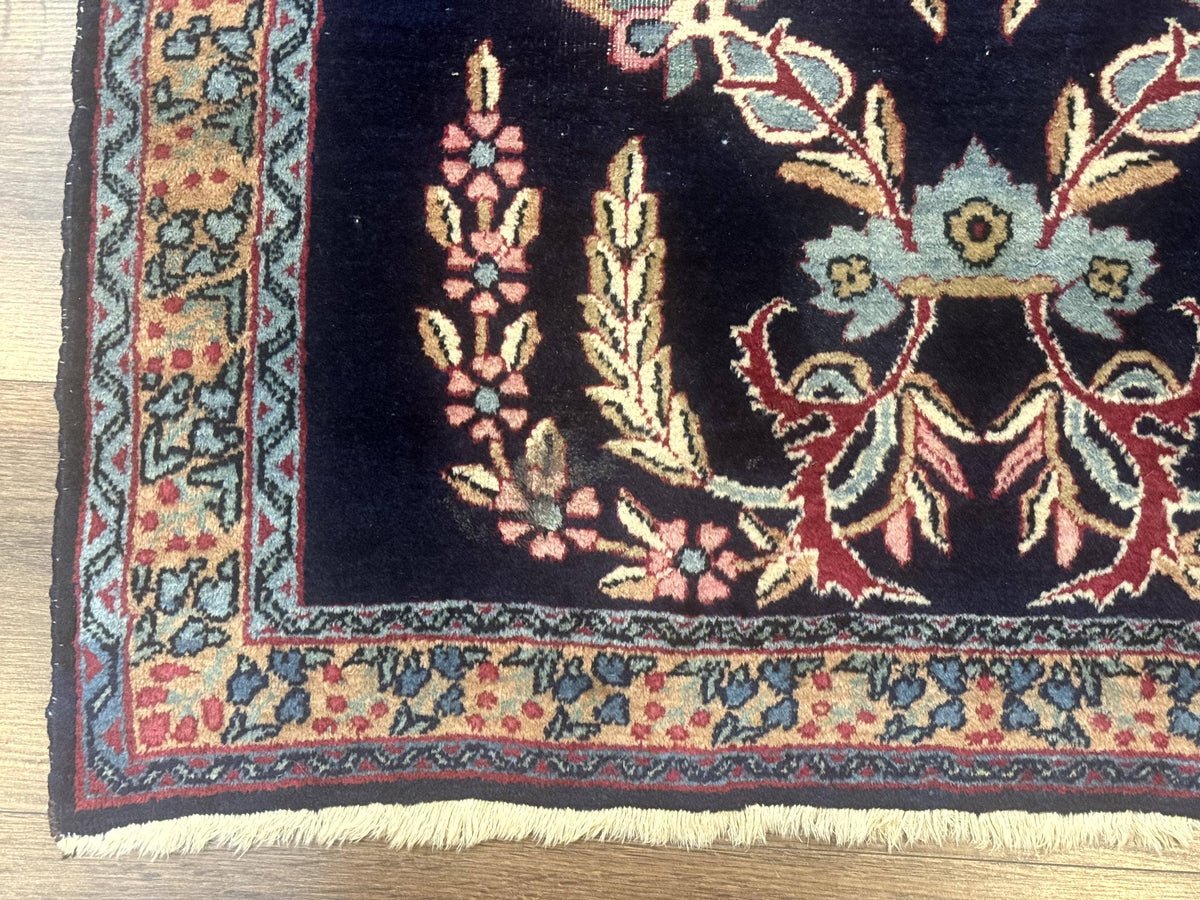 Antique Persian Kerman Rug 2.8 x 4, Navy Blue, Floral - Jewel Rugs, view 9