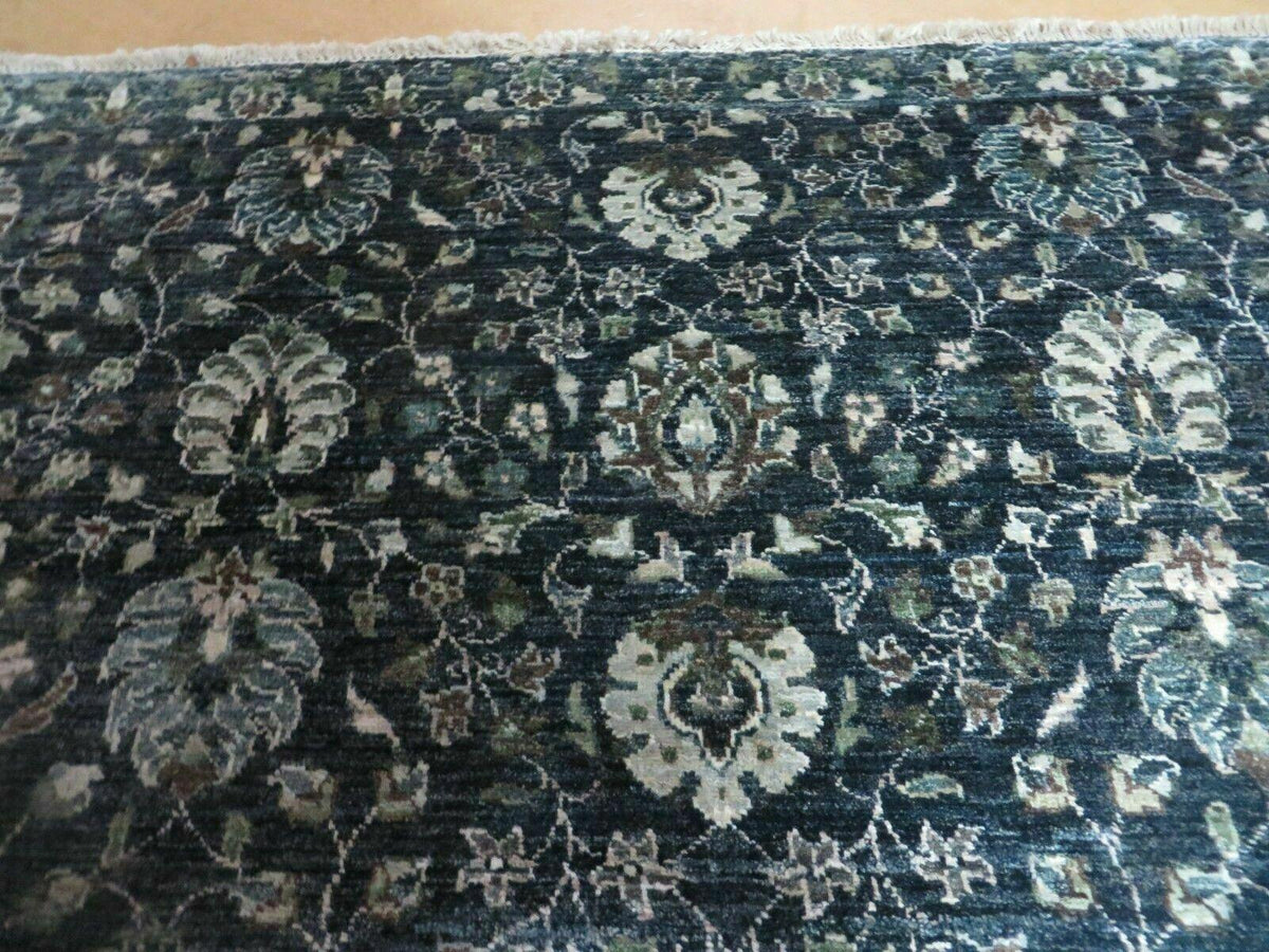 5' 6" X 8' Vintage Handmade Pakistani Floral Oriental Wool Rug Black Dark Grey - Jewel Rugs, view 2