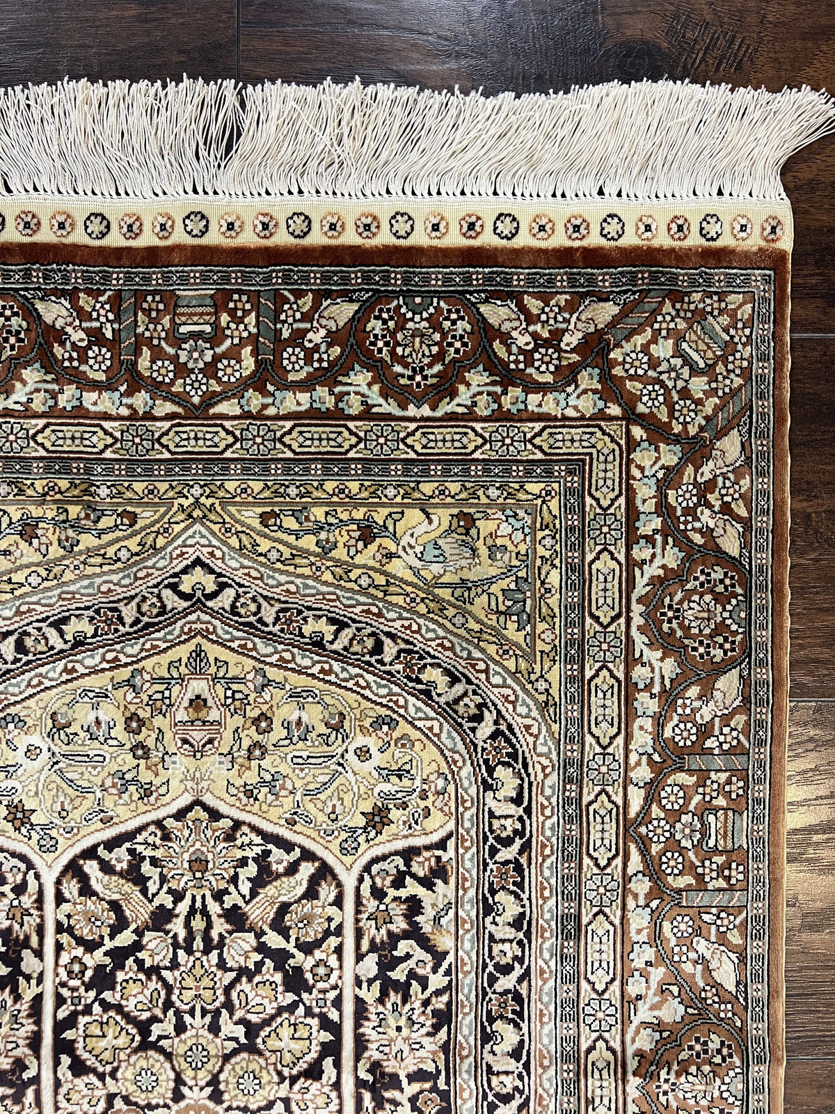 Turkish Silk Hereke Rug 2x3, Floral Vase Tree of Life Birds, Silk Pile on Silk Foundation, Vintage Oriental Carpet, Very Fine, Signature - Jewel Rugs, view 8
