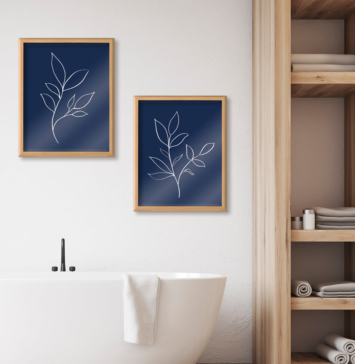 Blake Modern Blue Botanical Line Sketch Print 2 Framed Printed Glass by The Creative Bunch Studio
