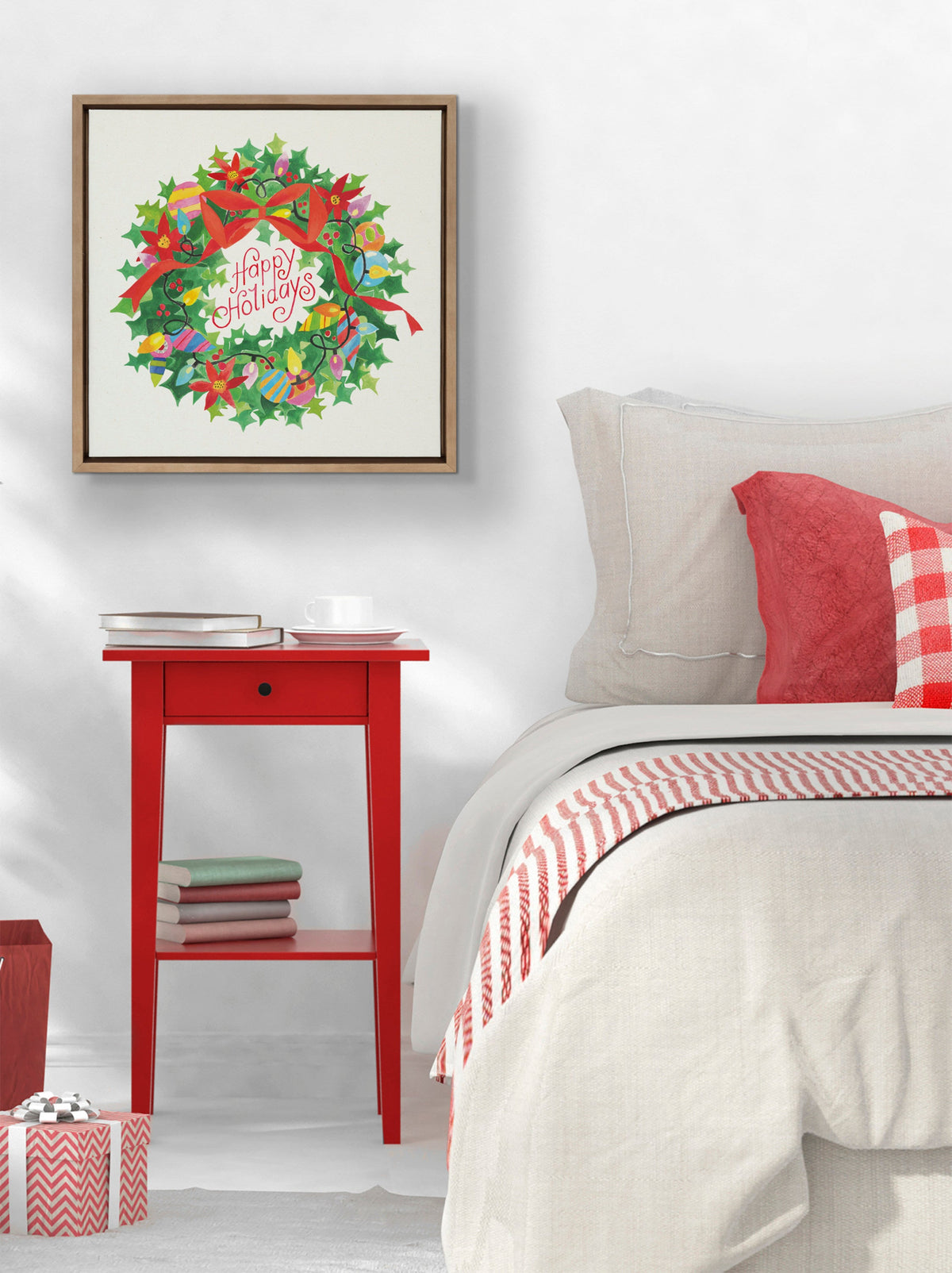 Sylvie Xmas Wreath Happy Holidays Framed Canvas by Shannon Snow