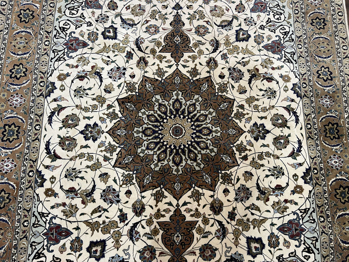 Wonderful Persian Tabriz Rug 7x10, Floral Medallion, Very Fine Oriental Carpet, Ivory - Jewel Rugs, view 4