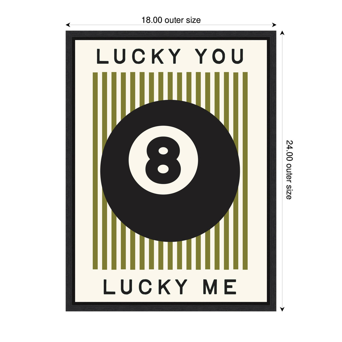 Lucky You Lucky Me Green Striped 8 Ball Print, Dopamine Decor for Home or Apartment Retro Poster by Lucky Guava Framed Canvas Wall Art Print