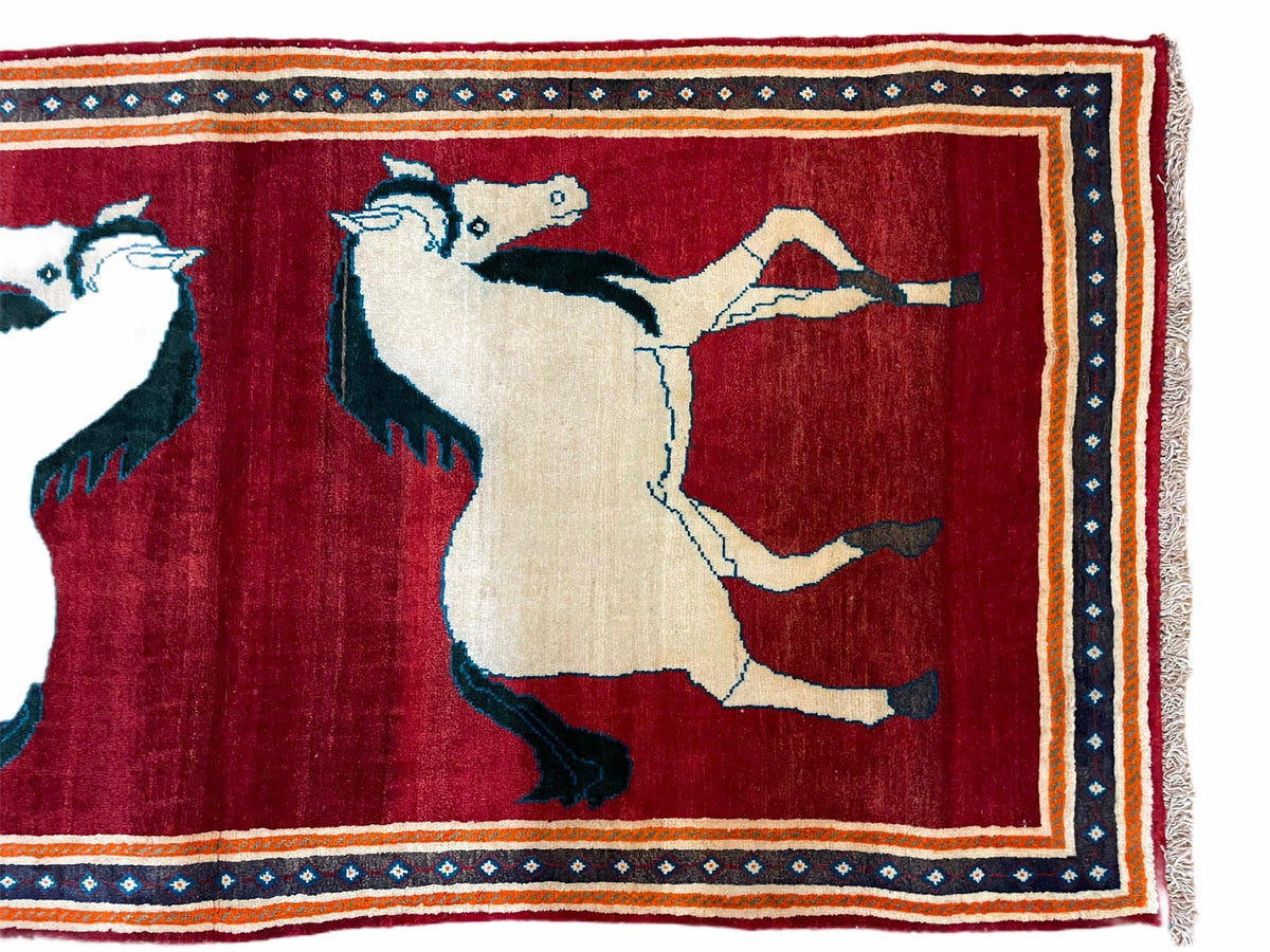 3.5 X 6 Handmade Hand-Knotted New Vintage Rug Quality Wool White Horses Red - Jewel Rugs, view 7