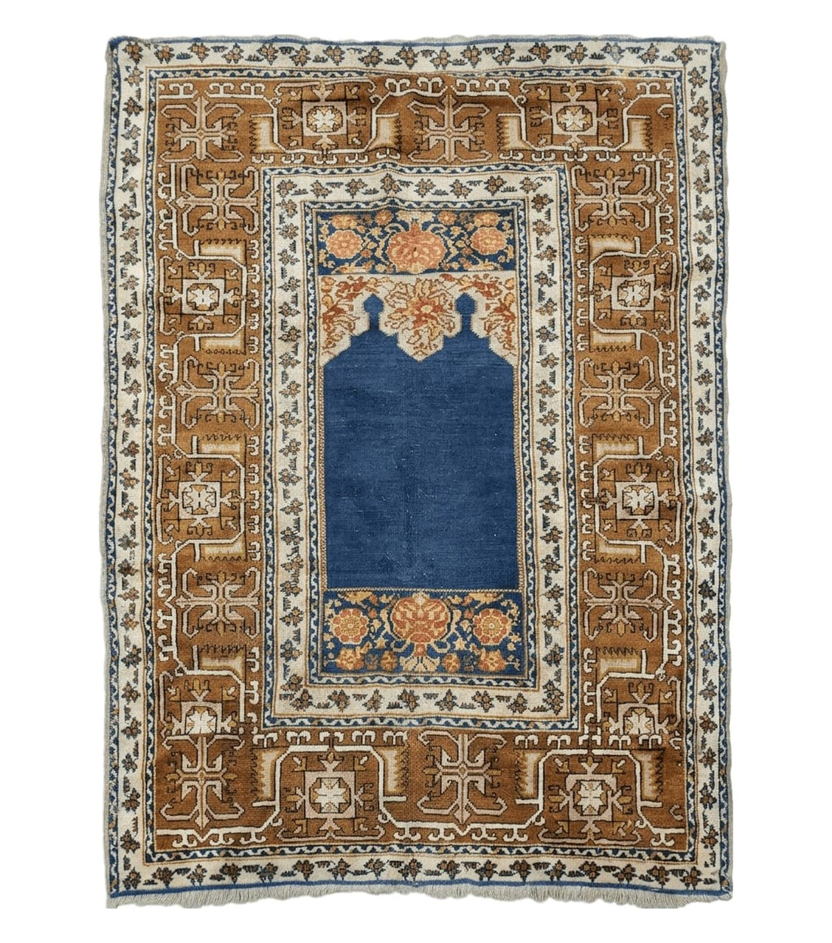 Antique Turkish Anatolian Ghiordes Prayer Rug, Twin Mihrabs, Rare Collectible Oriental Rug, Early 20th Century Prayer Rug, 3'9" x 5'2" - Jewel Rugs
