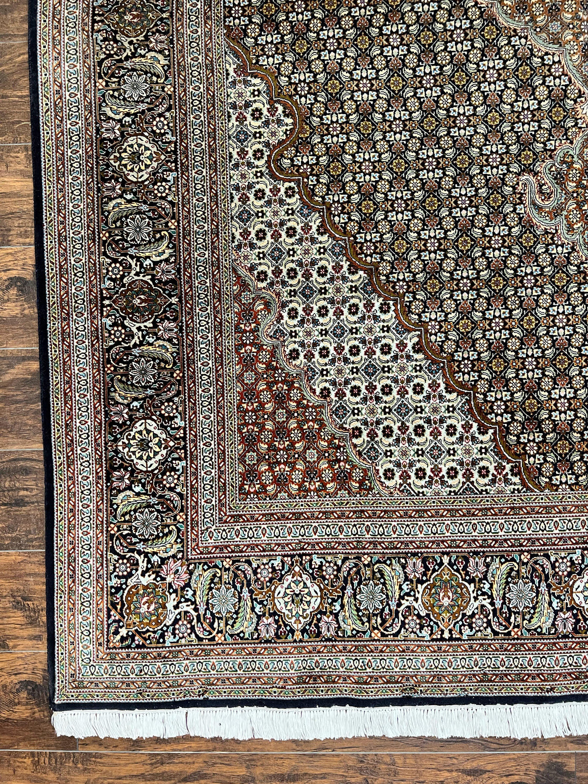 Wonderful Persian Tabriz Rug 7x10 ft, Very Fine 50 Raj 350 KPSI Oriental Carpet, Herati Mahi Pattern, Authentic Hand Knotted Handmade Wool Vintage - Jewel Rugs, view 8