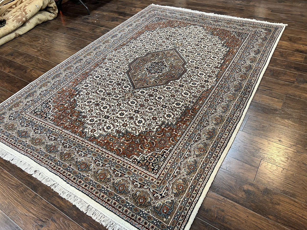 Indo Persian Rug 7x10 ft, Hand Knotted Wool Vintage Oriental Carpet 7 x 10, Traditional Handmade Herati Bidjar Cream Rug, Medallion Rug - Jewel Rugs, view 12