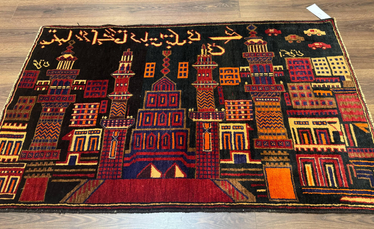 Balouch Rug 3x5, City Pictorial, Afghan Rug - Jewel Rugs