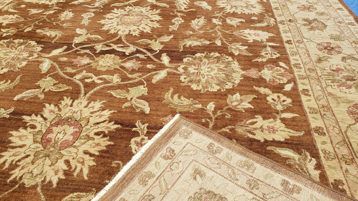 Indo Persian Rug 10x14, Mahal Sultanabad Oriental Carpet, Burnt Orange & Beige, Handmade Wool Area Rug - Jewel Rugs, view 12