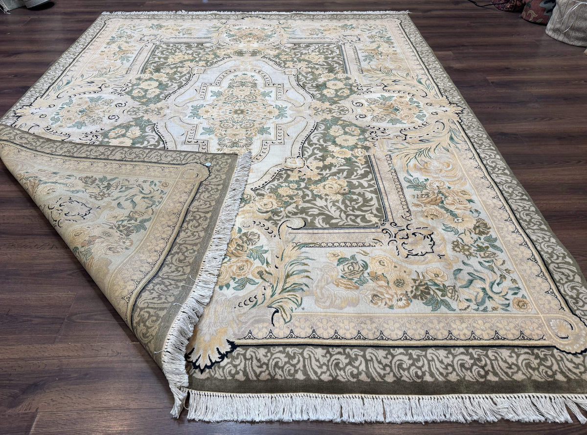 Aubusson Rug 8x10, Very Fine 225 KPSI, Floral, French European Design, Pakistani Carpet - Jewel Rugs, view 12