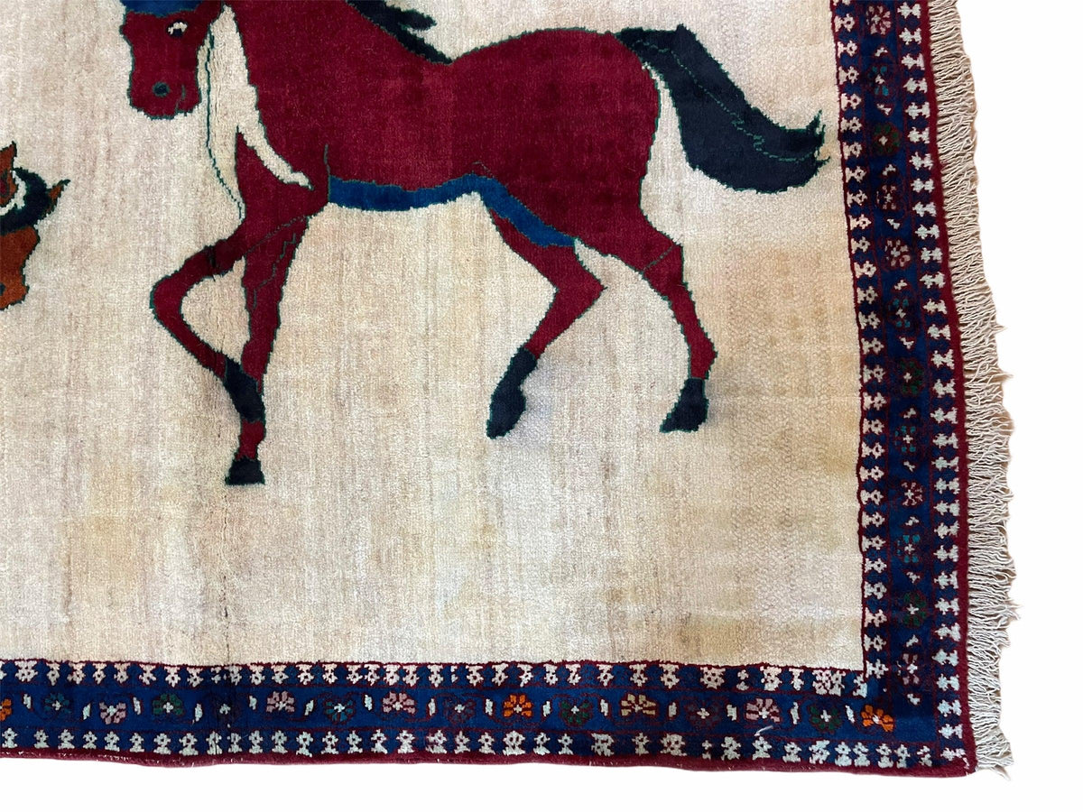 3.5 X 5 Handmade Hand-Knotted Quality Wool Pictorial Brown Horses Animal Rug - Jewel Rugs, view 6