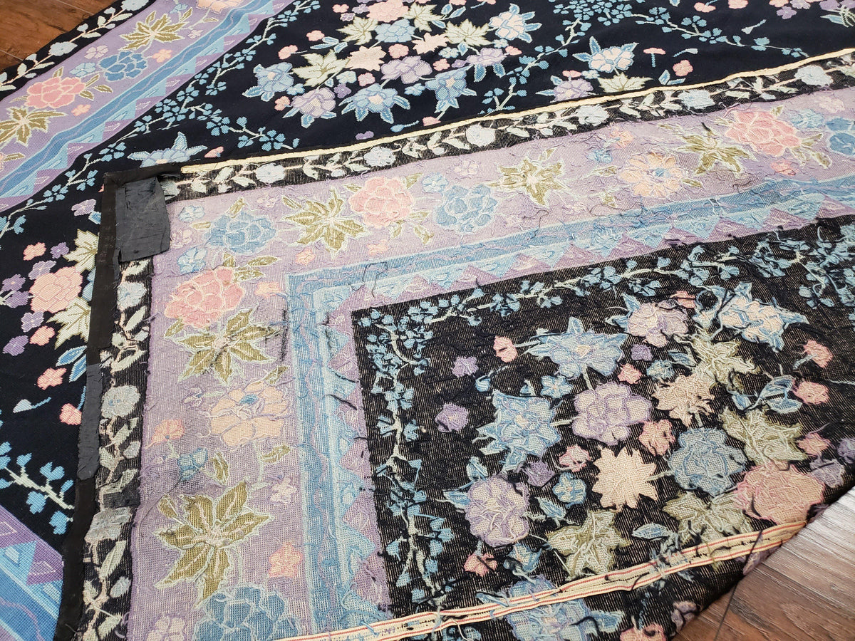 Chinese Needlepoint Rug 8 x 11.4, Hand-Woven Area Carpet, Flatweave Rug, Black Blue Light Violet Floral Garden European Design Wool Aubusson - Jewel Rugs, view 11