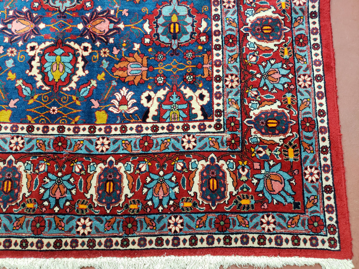 Rare Antique Persian Veramin Carpet, Mina-Khani Pattern, Blue, Red, Ivory, 7x11 ft, Hand-Knotted, Wool - Jewel Rugs, view 9