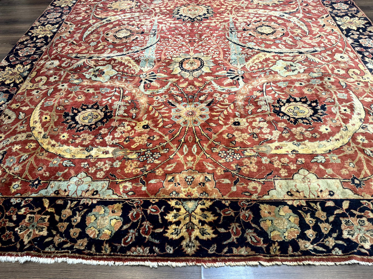 Indian Agra Rug 9x11, Terracotta and Navy Blue, Sickle Leaf Rug - Jewel Rugs, view 6