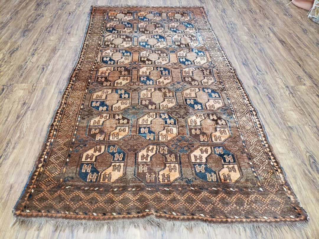Antique Afghan Tribal Area Rug 4' x 7' 8", Afghanistan Bashir Oriental Carpet, Hand-Knotted Brown Vintage Rug, Wool on Wool Corridor Rug - Jewel Rugs, view 2