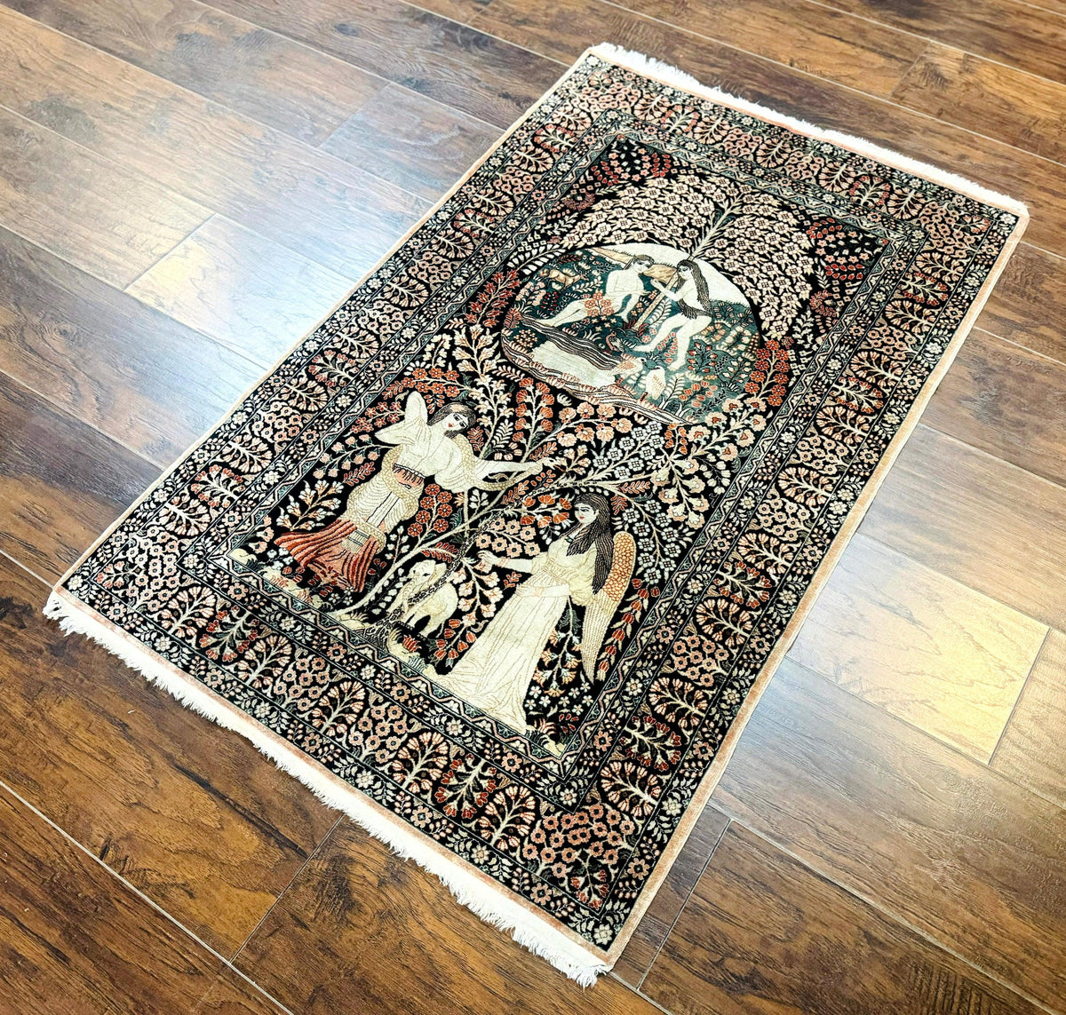 Stunning Sino Persian Pictorial Rug 2.7 x 4, Garden of Eden Adam & Eve Tree of Life Design, Extremely Fine 580 KPSI, Masterpiece - Jewel Rugs, view 3