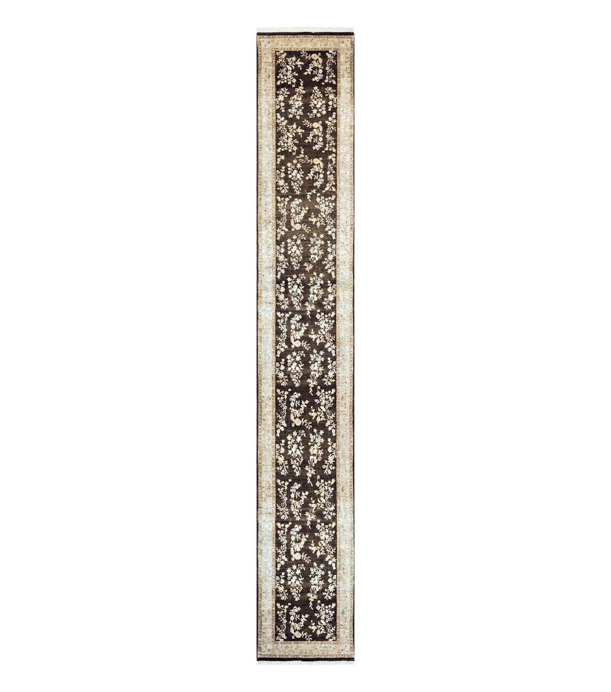 Peshawar Runner Rug 3 x 20, Wool Hand Knotted Vintage Pakistani Carpet, Brown & Taupe, Chobi Mahal Floral Rug, Extra Long Hallway Runner - Jewel Rugs