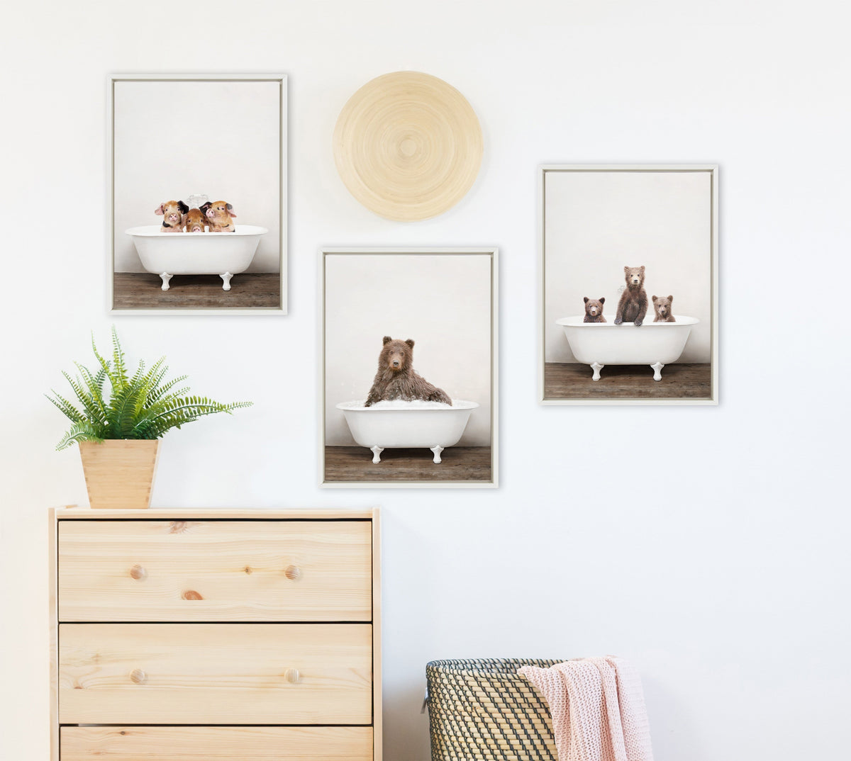 Sylvie Three Little Bears in Vintage Bathtub Framed Canvas by Amy Peterson Art Studio