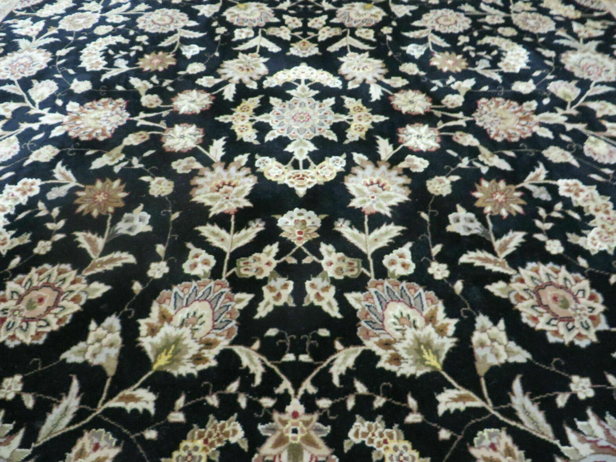 9' X 12' Vintage Handmade Fine Chinese Oriental Floral Wool Rug Silk Black - Jewel Rugs, view 13