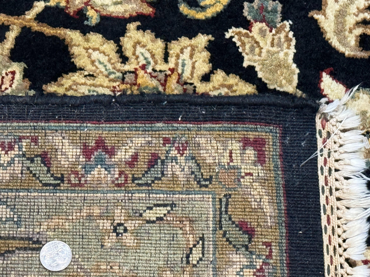 Indo Persian Rug 8x10, Black and Green, Wool, Handmade, Traditional, Floral Allover, Vintage - Jewel Rugs, view 11