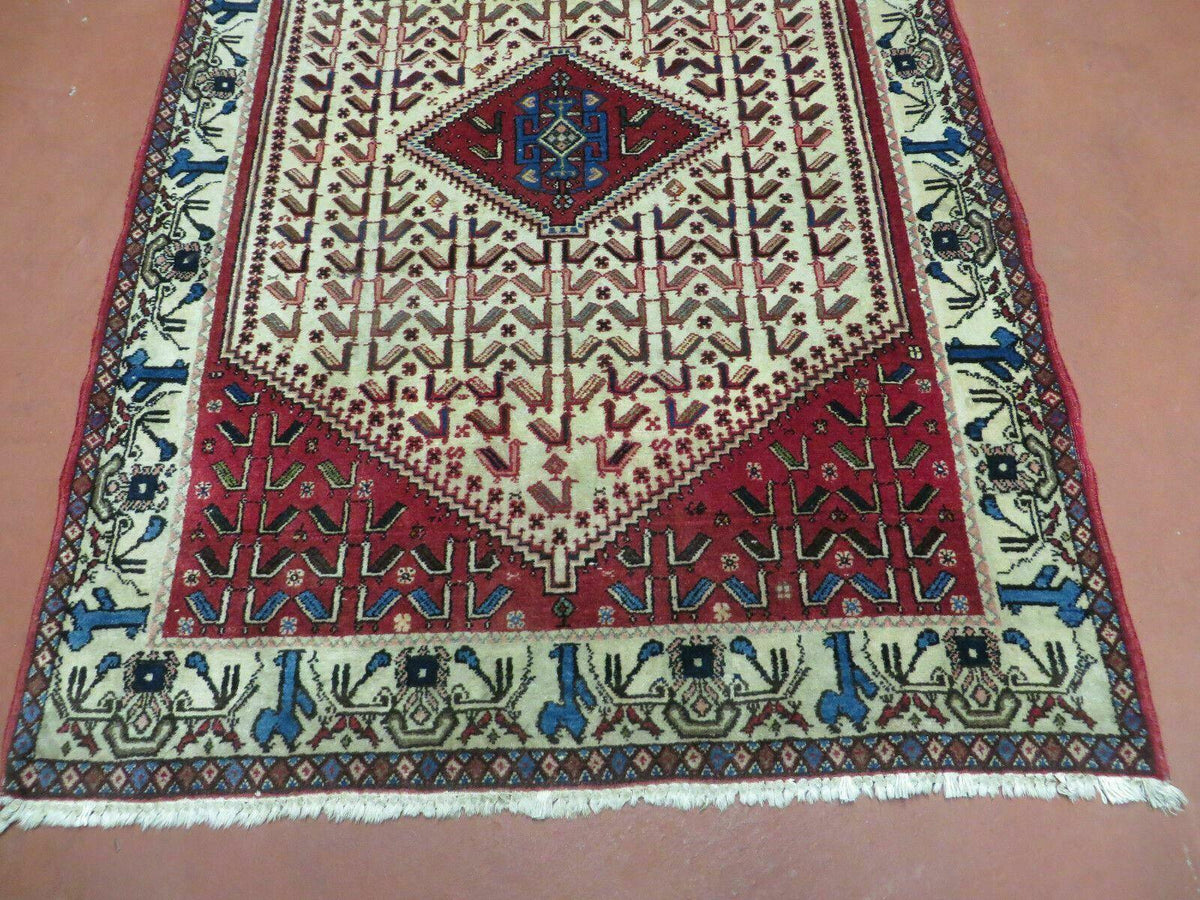 3' X 5' Vintage Handmade India Geometric Oriental Wool Rug Nice Birds Ivory Red - Jewel Rugs, view 6