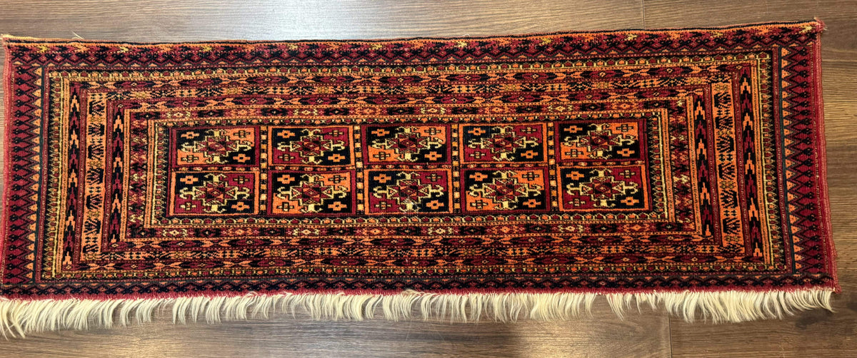 Antique Persian Turkoman Mafresh Rug 1x4, Wool, Tribal Collectible - Jewel Rugs