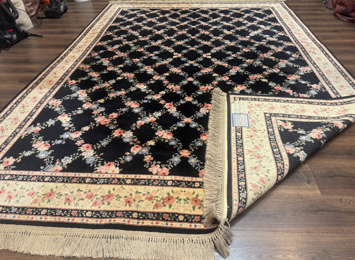 8.8 x 12 Karastan Garden of Eden Rug, Ebony Trellis #509/1270, Black, Floral, Wool Pile, Vintage, Discontinued - Jewel Rugs, view 12