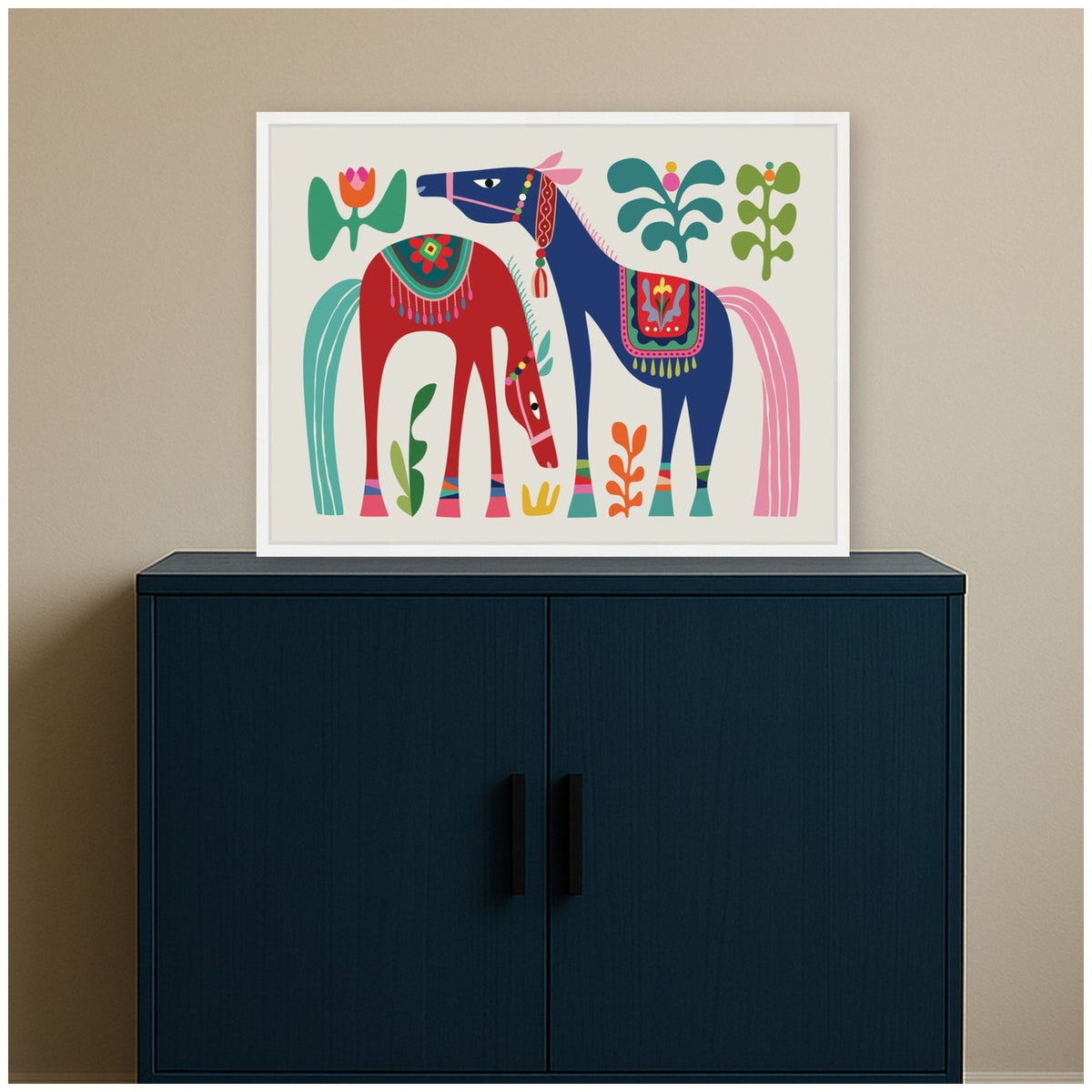 Two Horses by Rachel Lee 3 Birdies Studio Framed Canvas Wall Art Print