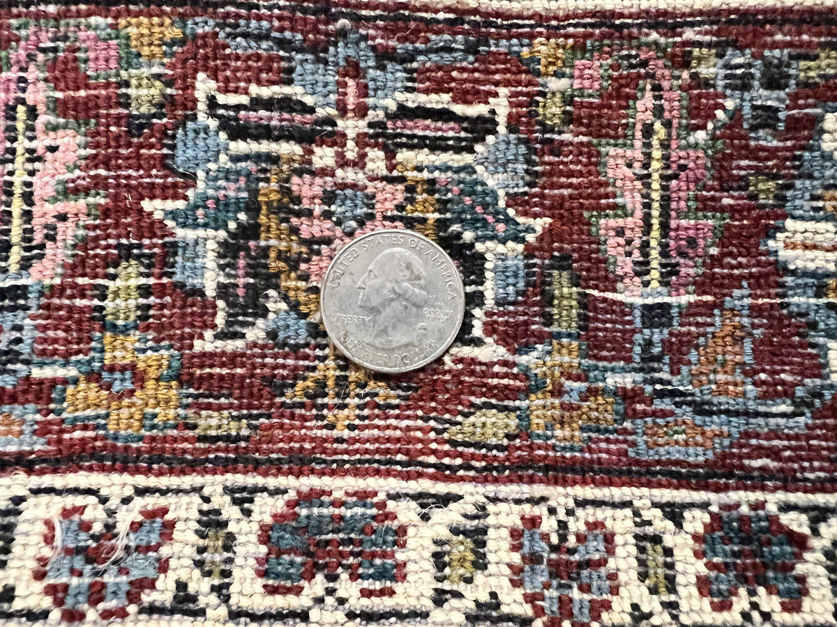 Indo Persian Prayer Rug 3x5, Fine Oriental Carpet, Dark Blue and Red, Vintage Hand Knotted Handmade Prayer Rug - Jewel Rugs, view 10