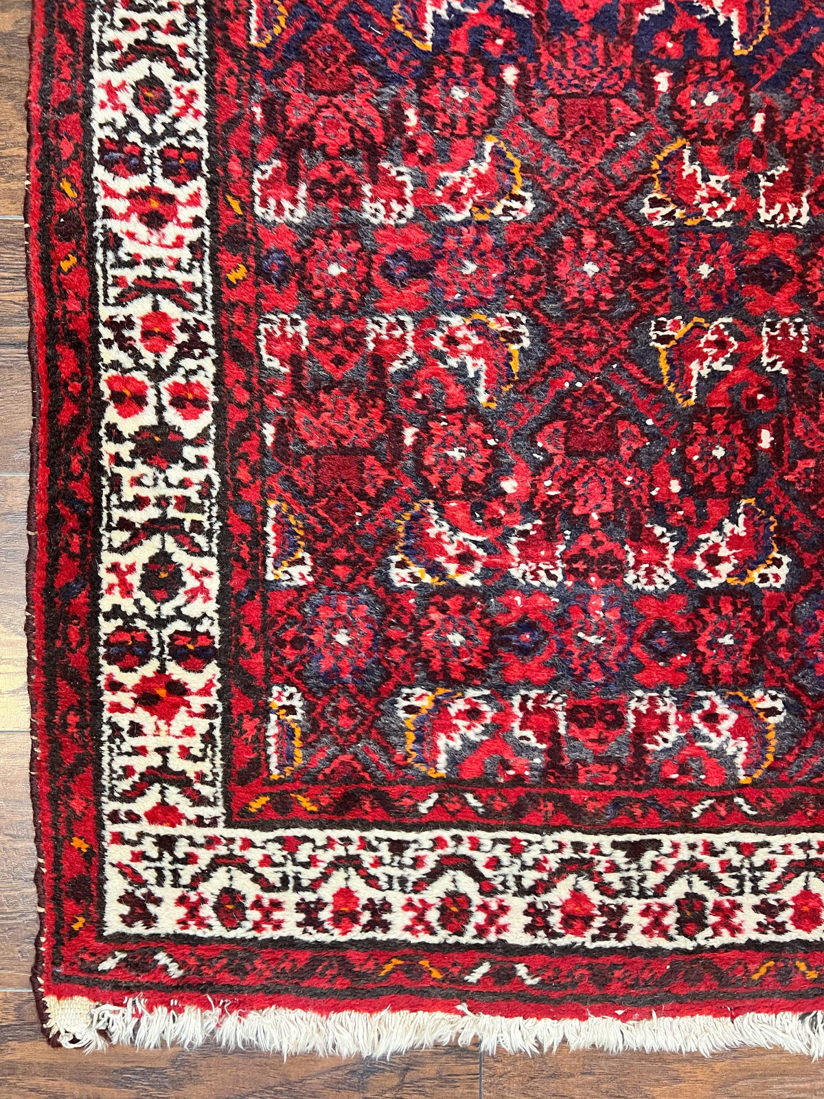 Persian Tribal Runner 3 x 9, Hamadan Dargazin Rug, Dark Blue and Red Wool Hand Knotted Hallway Rug, Vintage Antique Oriental Runner, 9ft Long Runner, Herati - Jewel Rugs, view 9