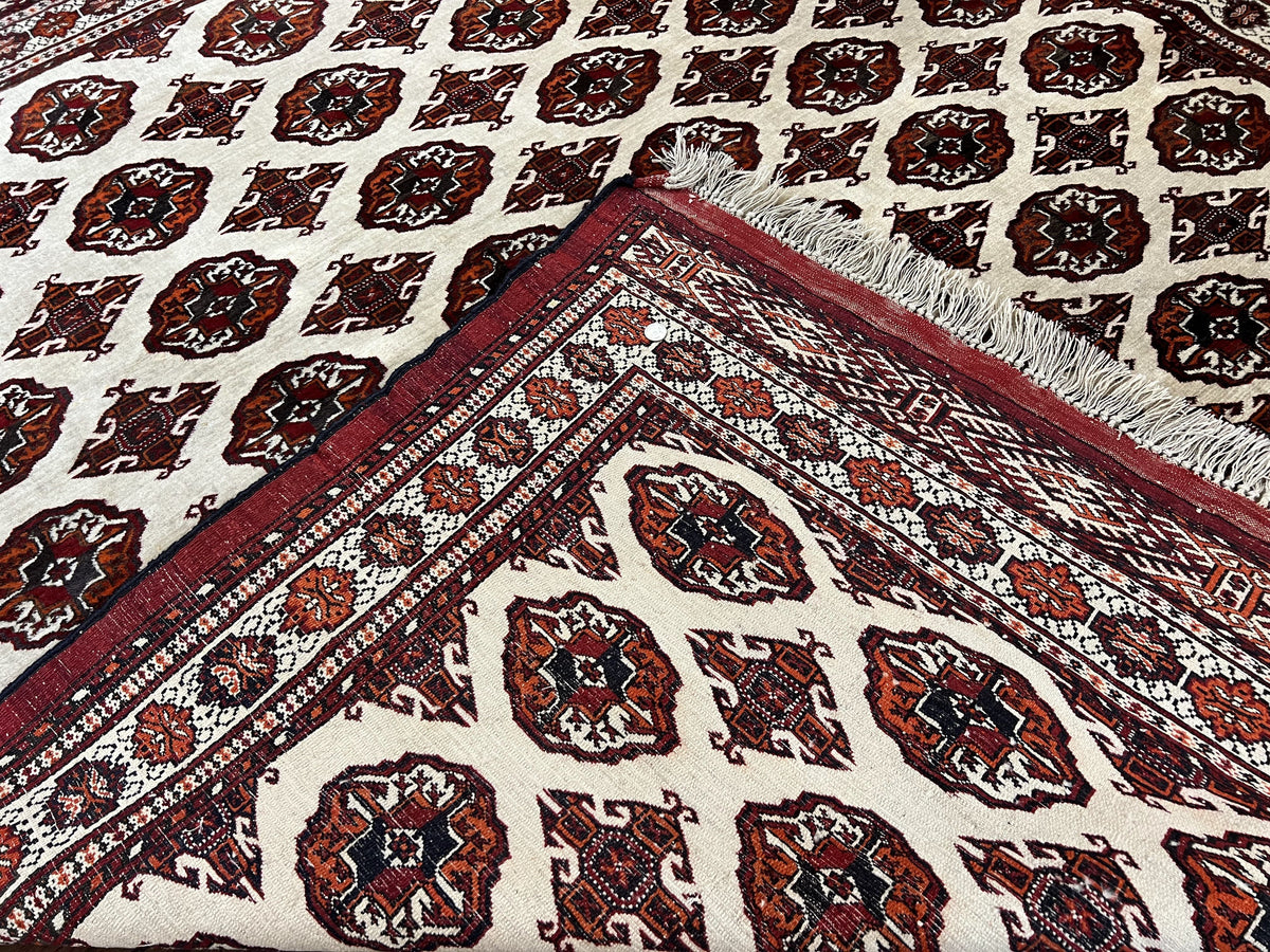 Persian Turkoman Rug 7x8, Almost Square Rare, Hand Knotted, Yamud, Bohemian Rug, Handmade Tribal Rug, Cream Red, Handmade Oriental Carpet - Jewel Rugs, view 12