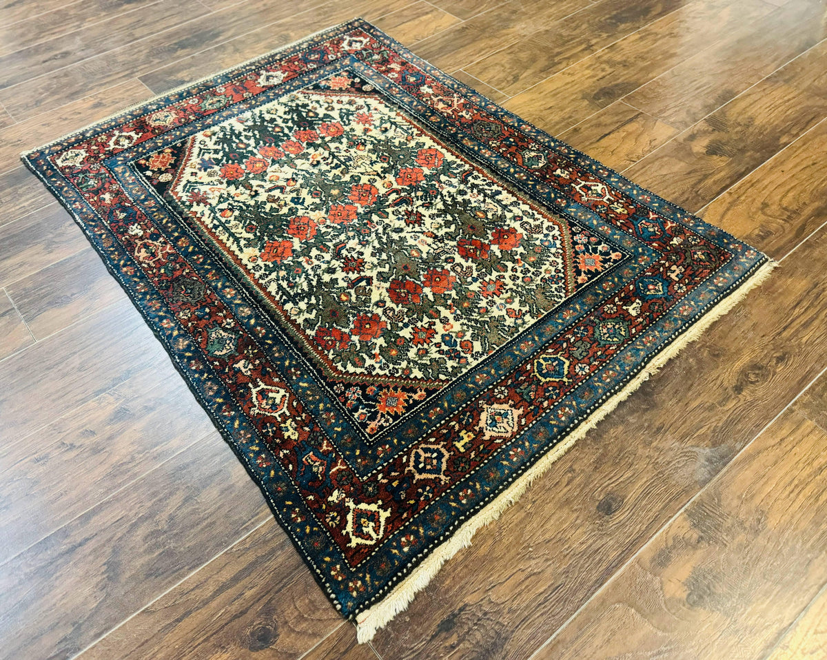 Persian Tribal Rug 3x5, Antique Persian Carpet, Floral Roses, Handmade, Persian Zanjan Rug - Jewel Rugs, view 12