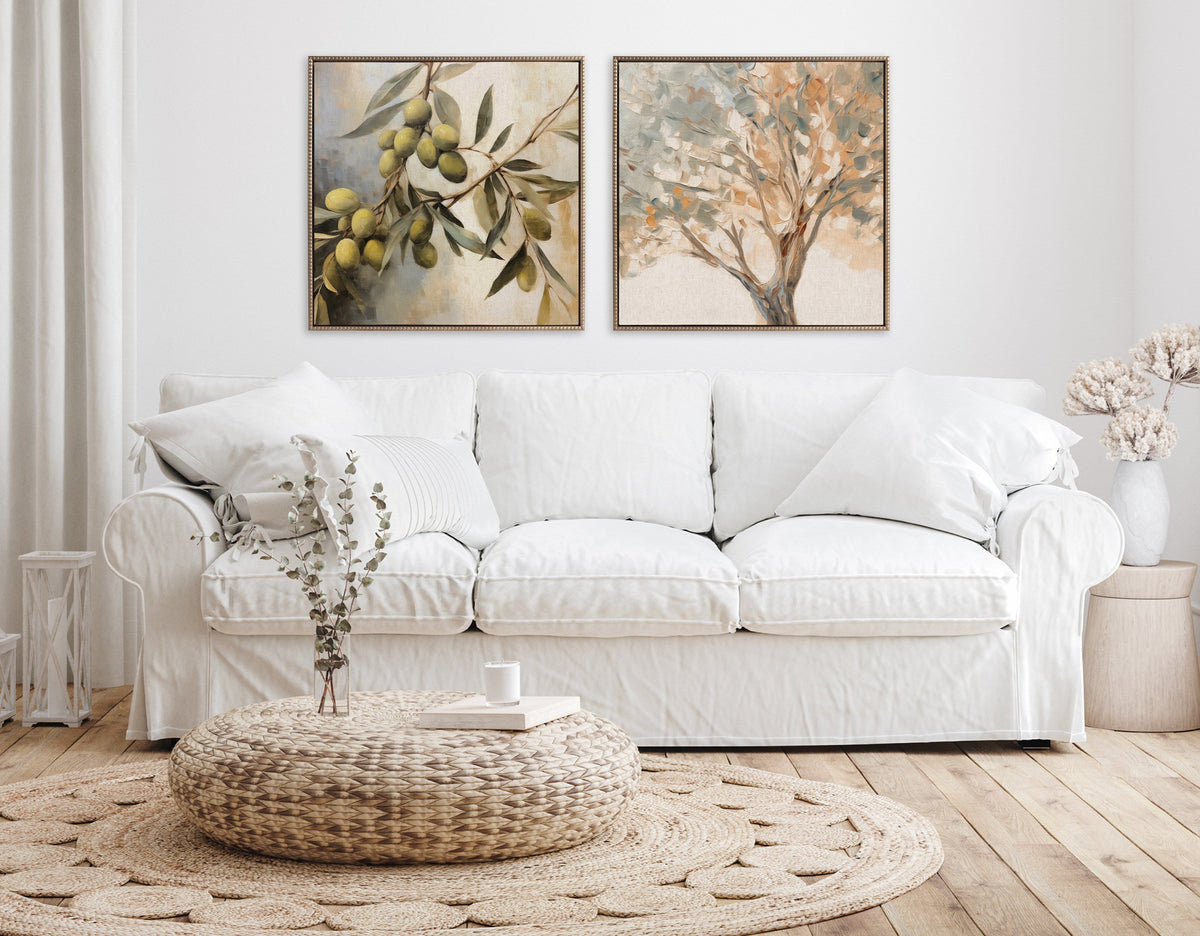 Sylvie Beaded Olive Tree Framed Canvas by The Creative Bunch Studio