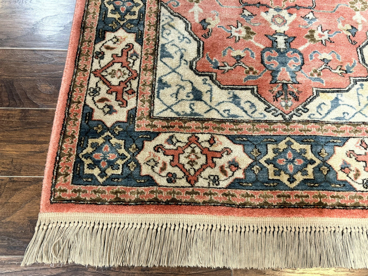 Karastan Rug 4x6 Bergama Design #737, Karastan Area Rug, Vintage Wool Karastan Carpet, Original Collection 700 Series, Salmon Red Light Blue - Jewel Rugs, view 9