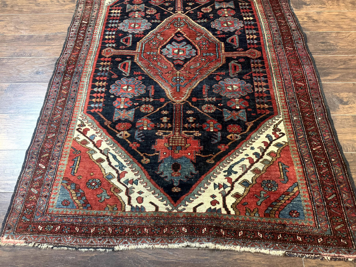 Antique Persian Bidjar Rug 5x6, Navy Blue and Red, Persian Tribal Rug - Jewel Rugs, view 6