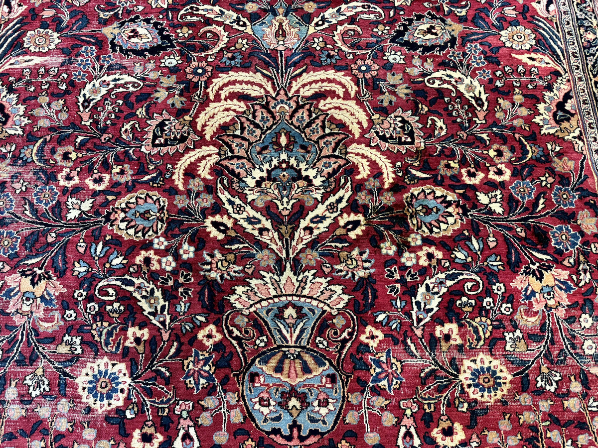 Antique Persian Mashad Rug 10x12, Red and Ivory, Signed by Master Weaver - Jewel Rugs, view 5
