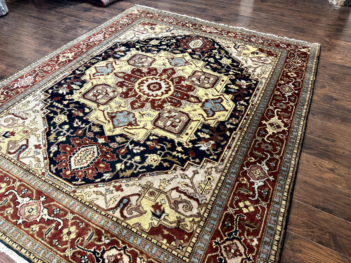 Indo Persian Heriz Rug 8x10, Geometric Medallion, Serapi Carpet, Wool Vintage Rug - Jewel Rugs, view 3