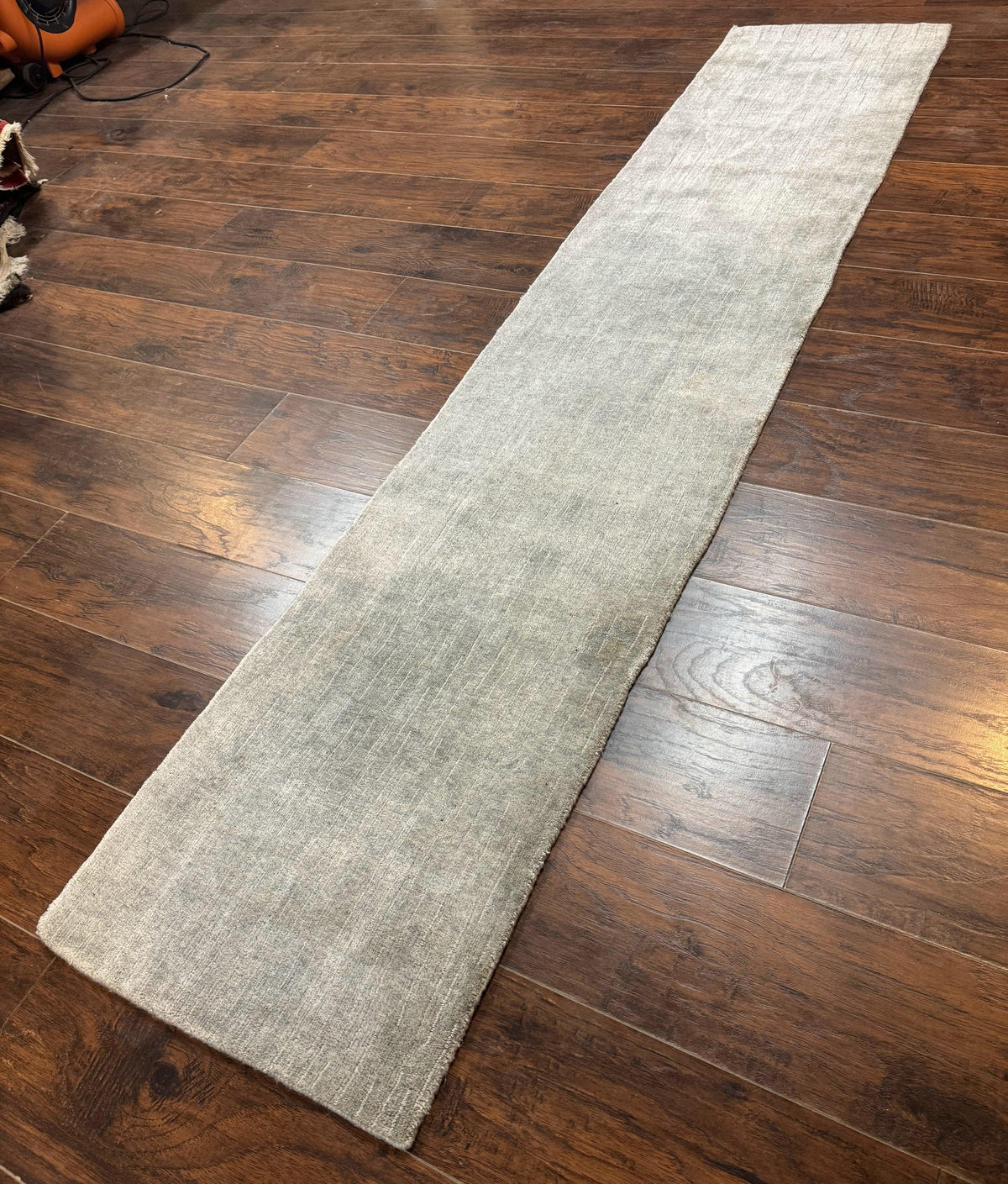 Modern Tibetan Runner Rug 1.9 x 8.6, Wool and Silk Highlights, Gray/Silver, Narrow Runner for Hallway or Kitchen - Jewel Rugs, view 3