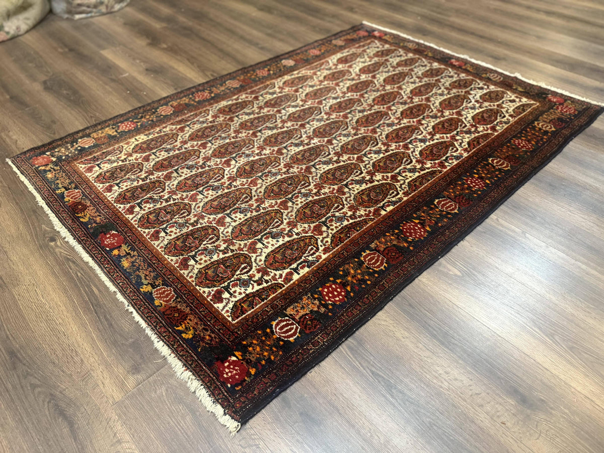 Antique Persian Kurdish Senneh Rug 4.6 x 6.5, Repeated Paisely Boteh Design, Handmade - Jewel Rugs, view 3