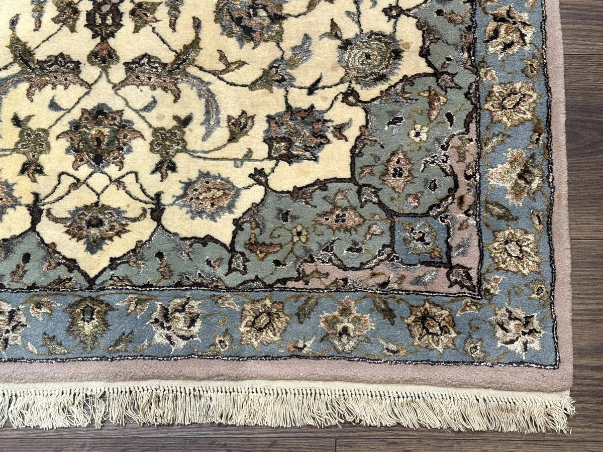 Persian Isfahan Rug 3x5, Fine 310 KPSI, Kork Wool Silk Foundation, Cream & Light Green - Jewel Rugs, view 9