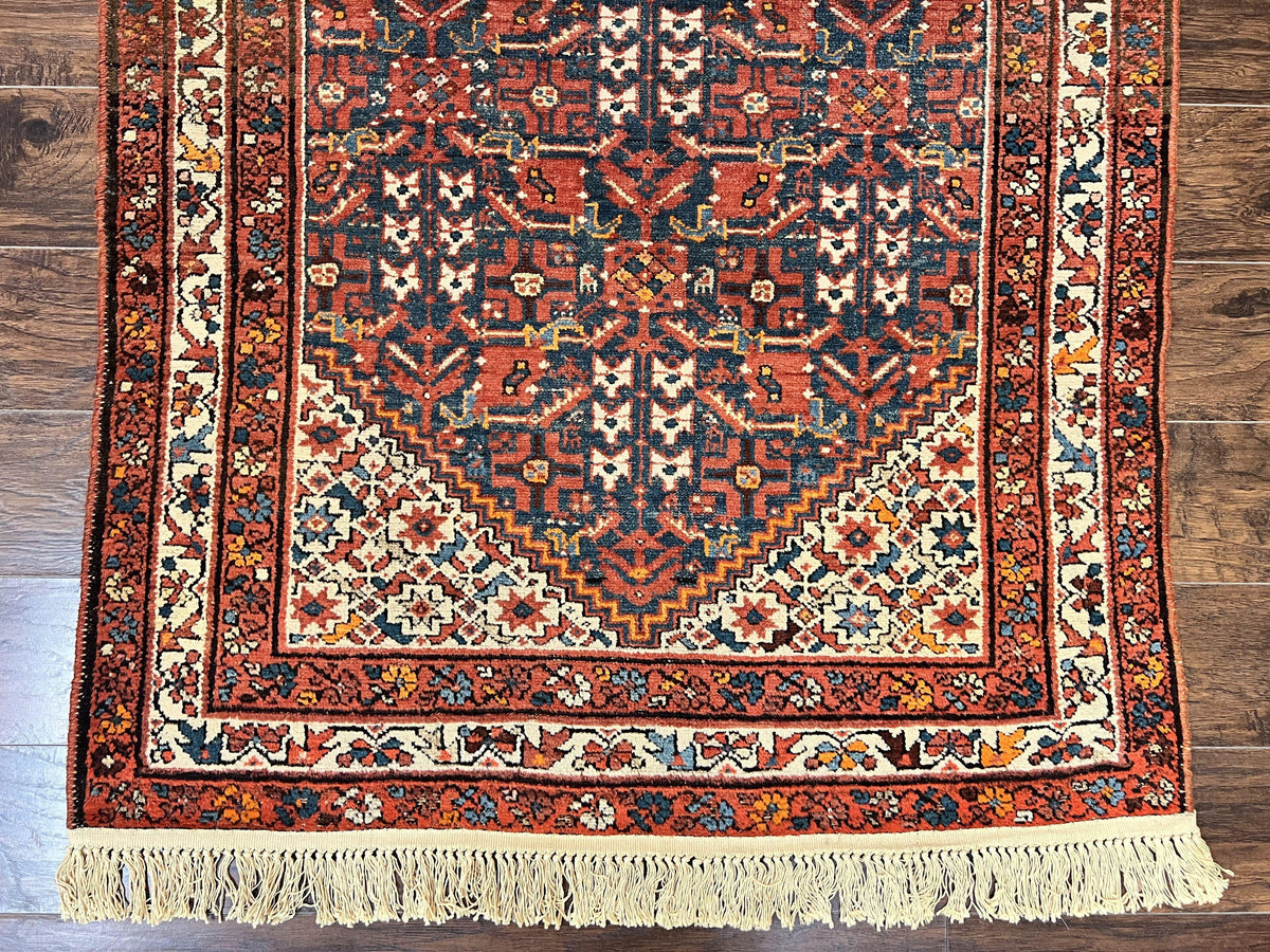 Persian Malayer Rug 4x7, Tribal Rug, Geometric, Antique Oriental Carpet, Red Blue Cream, Boho Rug, Hand Knotted Wool Rug - Jewel Rugs, view 6