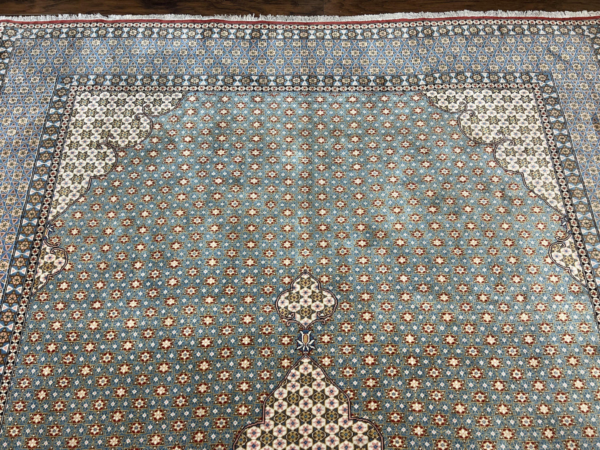 Rare Persian Rug 8x12, Qum Rug, Repeated Star Motifs, Blue and Ivory, Fine 300 KPSI, Hand Knotted Handmade Vintage Wool Rug - Jewel Rugs, view 3