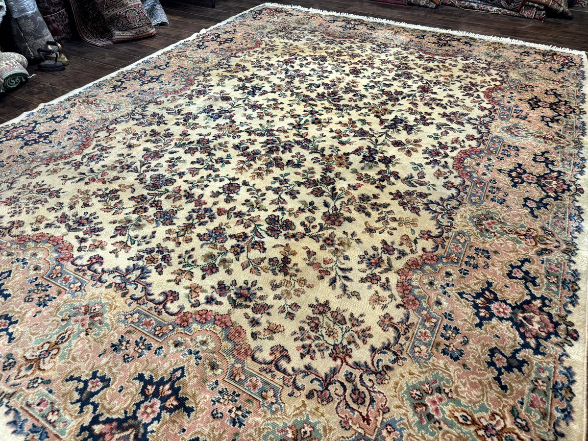Antique Karastan Rug 8.8 x 12 Lanamar Floral Ivory Kirman Wool Discontinued - Jewel Rugs, view 2