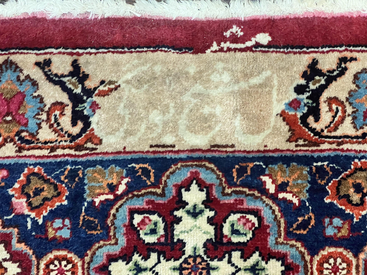 Signed Persian Mashad Rug 8x10, Wool Oriental Carpet, Semi Antique Rug, Hand Knotted, Traditional, Red, Floral Allover, - Jewel Rugs, view 4