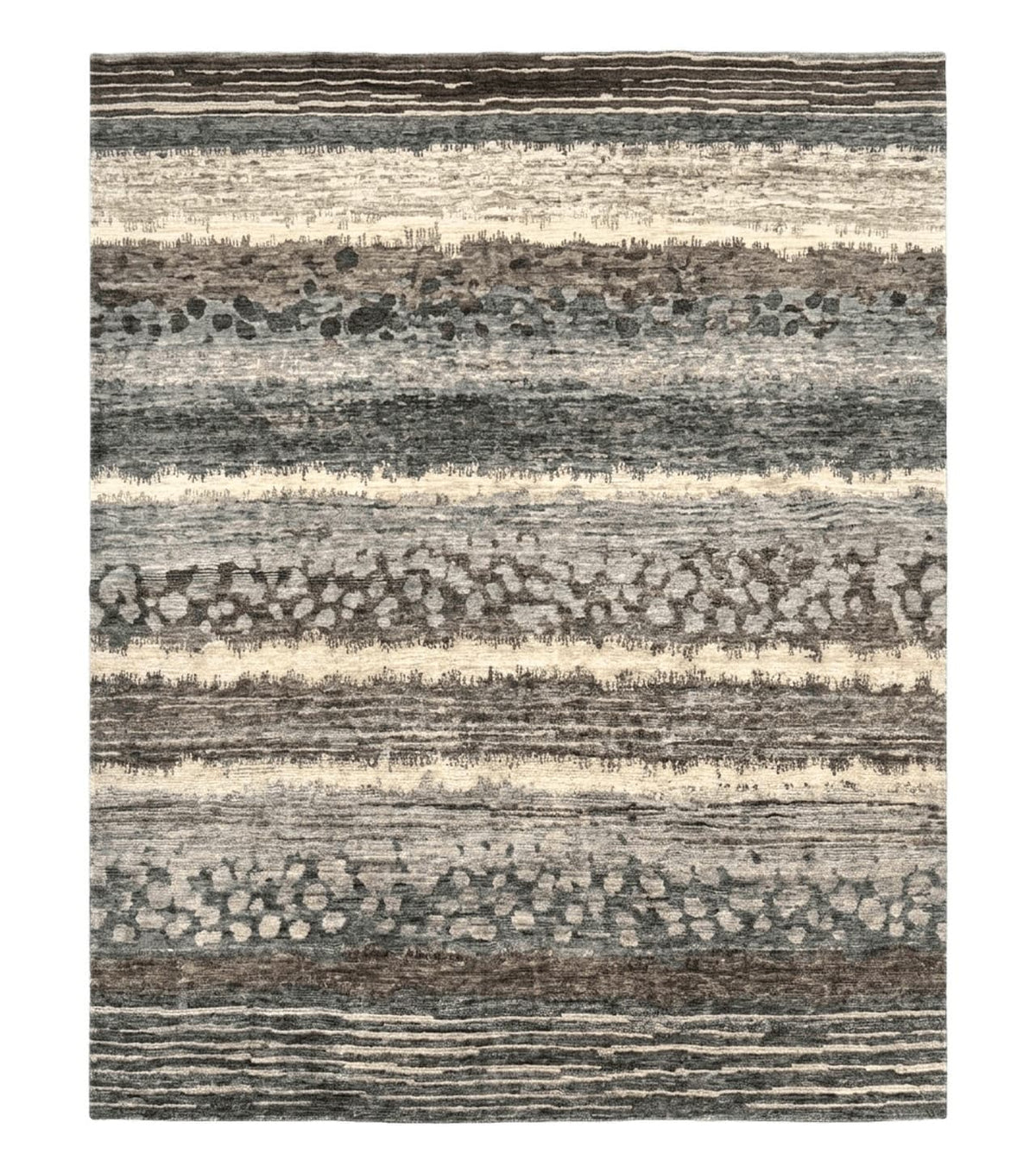 Modern Tibetan Wool Rug 8x10, Abstract, Contemporary, Handmade, Gray, Stripes - Jewel Rugs