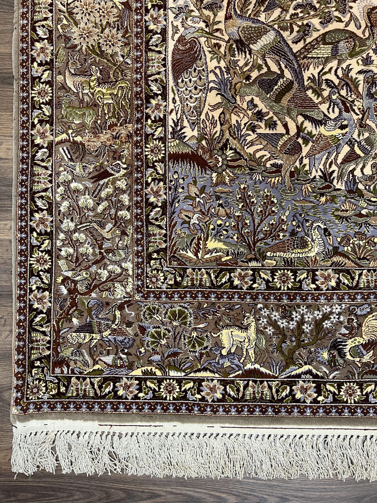 Persian Isfahan Rug 5x8 - Tree of Life, Animal Pictorials, Kork Wool & Silk - Jewel Rugs, view 8