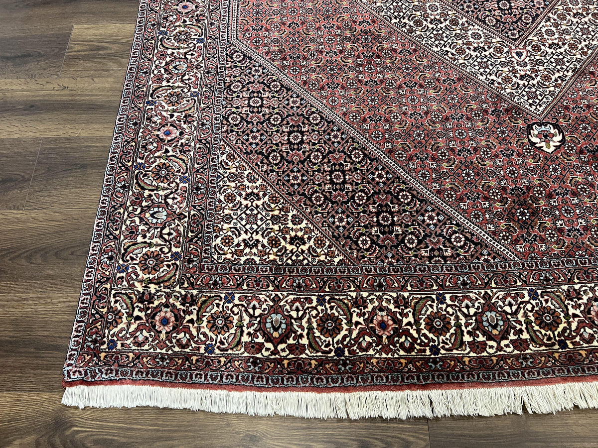 Wonderful Persian Bidjar Rug 7x8 ft, Almost Square Oriental Carpet, Herati Mahi, Highly Detailed, Ivory Red Navy Blue, Very Fine Handmade Bijar Rug - Jewel Rugs, view 9