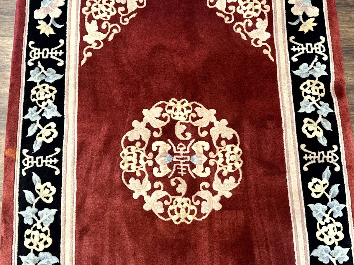 Chinese Wool Rug 4x6, Maroon and Black, Butterflies, Chinese Oriental Carpet, 90 Line Rug - Jewel Rugs, view 5