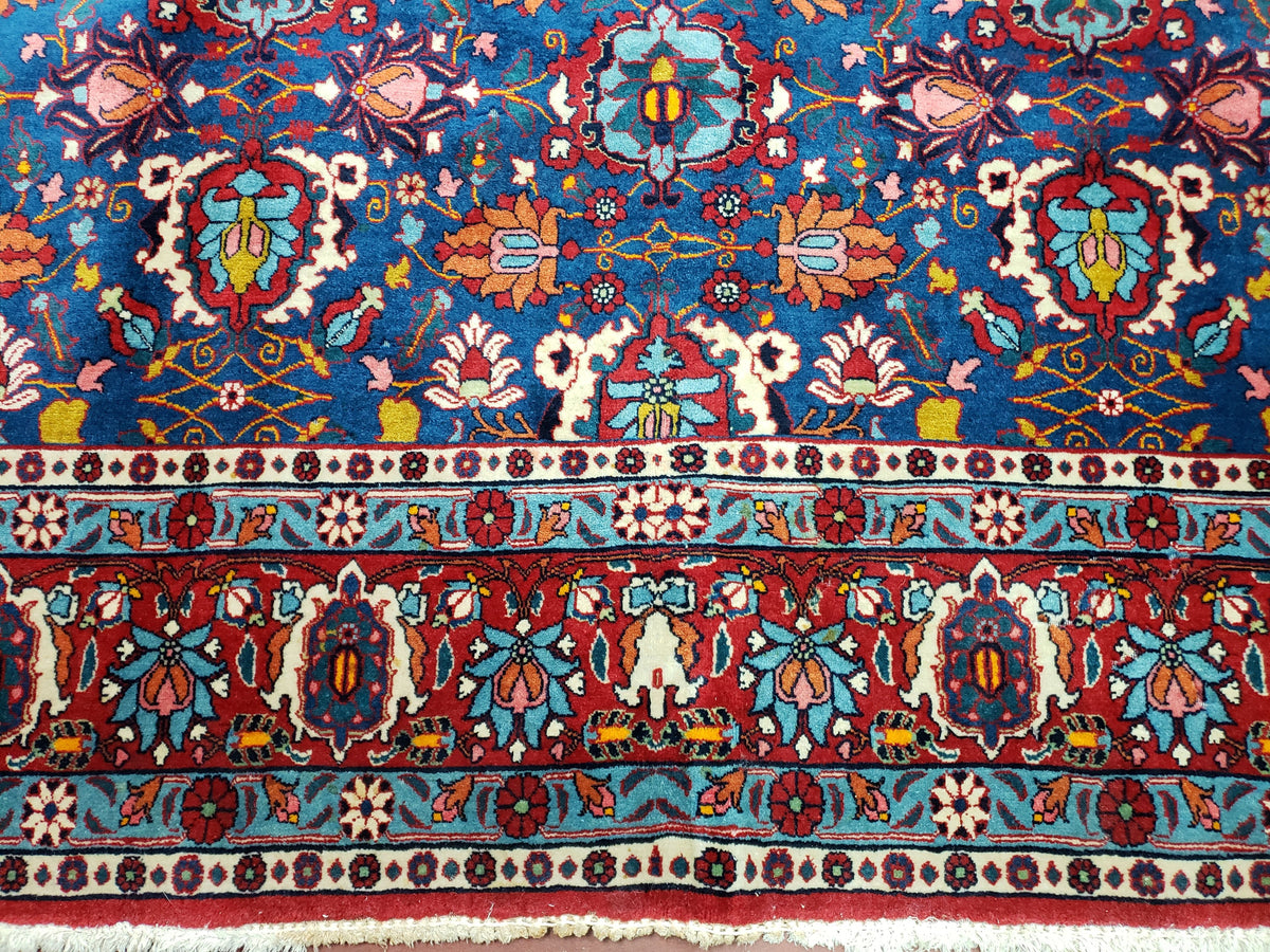 Rare Antique Persian Veramin Carpet, Mina-Khani Pattern, Blue, Red, Ivory, 7x11 ft, Hand-Knotted, Wool - Jewel Rugs, view 5