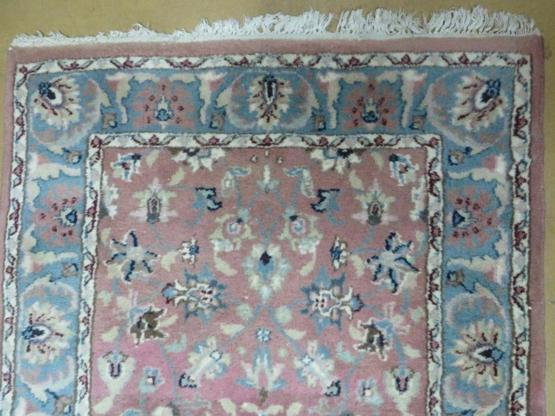 Indo Persian Runner Rug 2.8 x 12, Wool Hand Knotted, Pink and Light Blue - Jewel Rugs, view 7